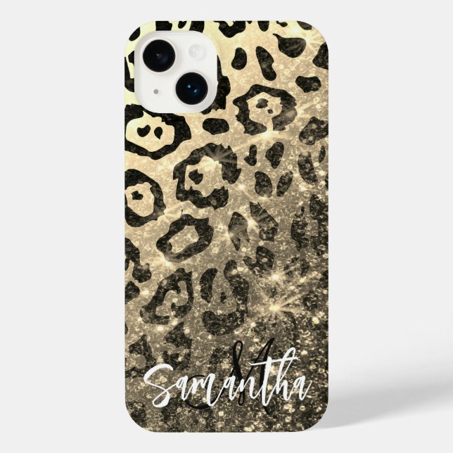 Goldener Glitzer Leopard Print iPhone Hülle (Rückseite)