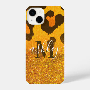 Goldener Glitzer Leopard Print iPhone 14 Hülle