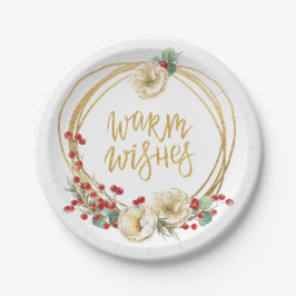 Goldener Glitzer mit Magnolien und Berries Pappteller