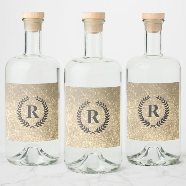 Goldener Glitzer mit Monogramm Alkoholflaschenetikett (Flaschen)