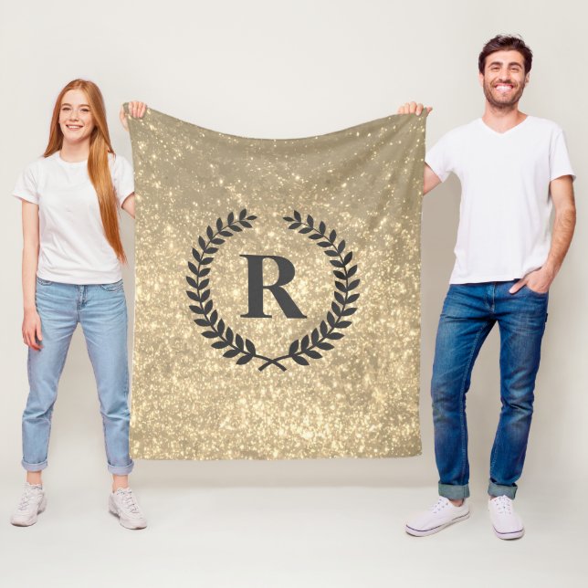 Goldener Glitzer mit Monogramm Fleecedecke (Beispiel)