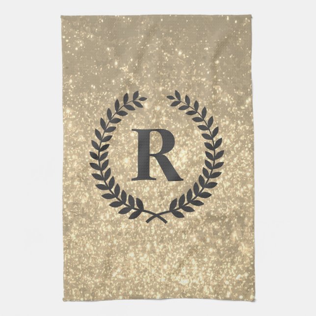 Goldener Glitzer mit Monogramm Geschirrtuch (Vertikal)