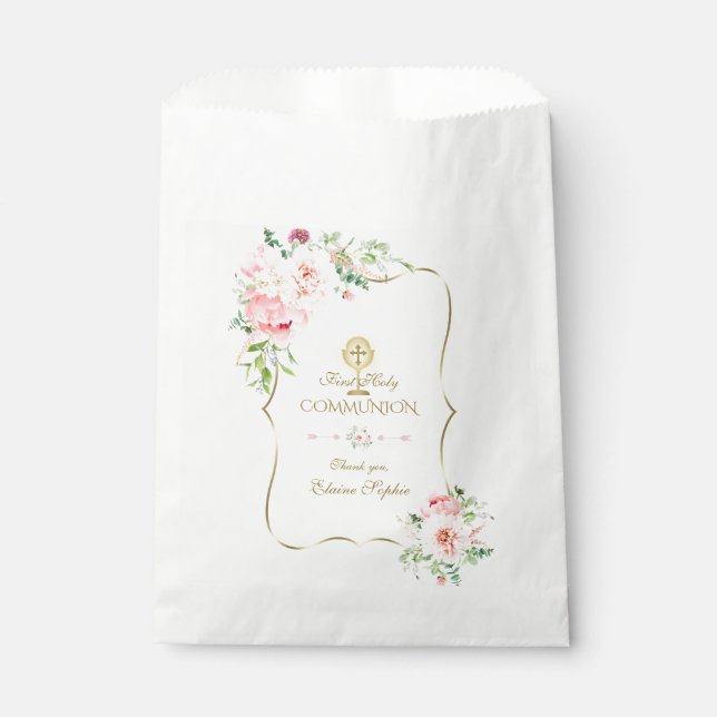 Goldener Glitzer Pink Peony Floral Heilige Kommune Geschenktütchen (Vorderseite)