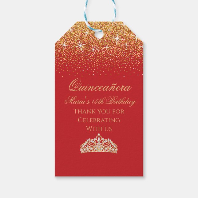 Goldener Glitzer, Quinceanera Geschenkanhänger (Vorderseite)