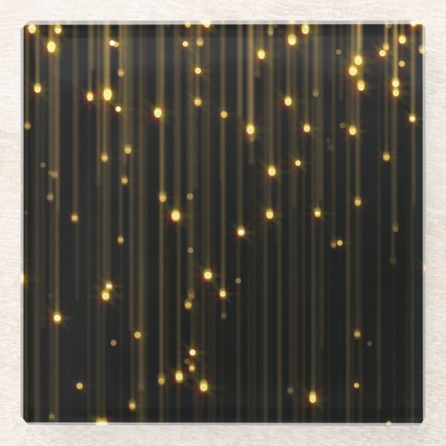 Goldener Glitzer Rain Light Vorhang Glasuntersetzer (Vorderseite)