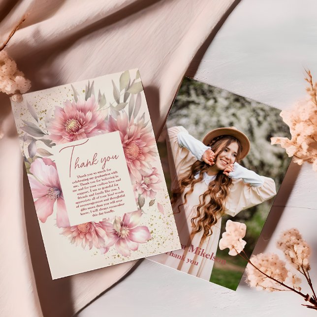 Goldener Glitzer Rosa Aquarell Blumenstuhl Foto Gr Dankeskarte (Von Creator hochgeladen)