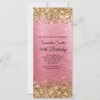 Goldener Glitzer Rosa Bürstenfolie 50. Geburtstag Einladung