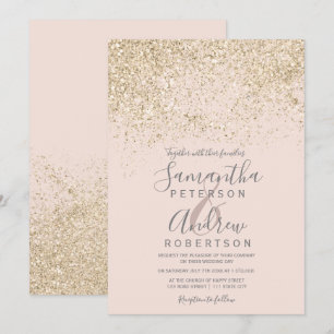 Goldener Glitzer Rosa Hochzeit Einladung