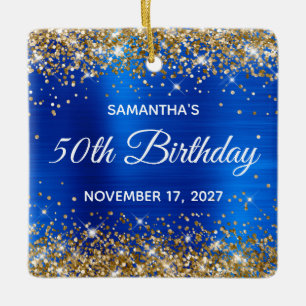 Goldener Glitzer Royal Blue Foil 50. Geburtstag Keramikornament