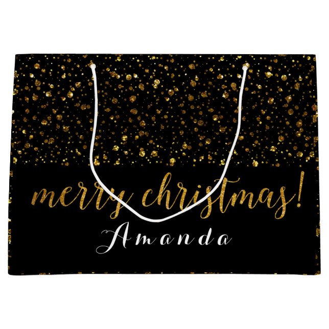 Goldener Glitzer Schwarz-weiß Frohe Weihnachts Con Große Geschenktüte (Vorderseite)