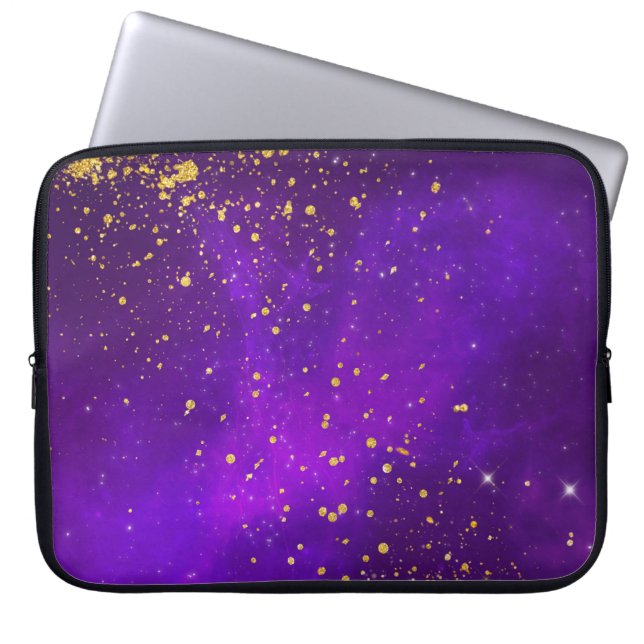 Goldener Glitzer und Lila Galaxy-Laptop-Sieb Laptopschutzhülle (Vorderseite)