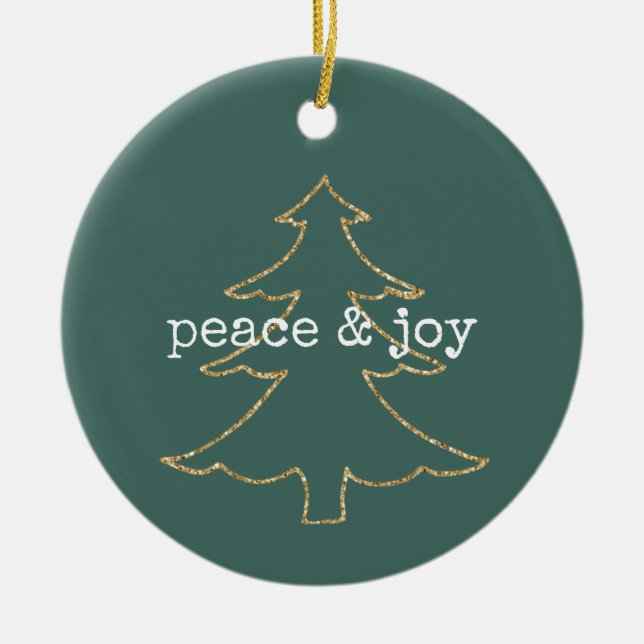 Goldener Glitzer Weihnachtsbaum Pine Green Peace Keramik Ornament (Vorne)