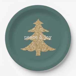 Goldener Glitzer Weihnachtsbaum Pine Green Peace Pappteller