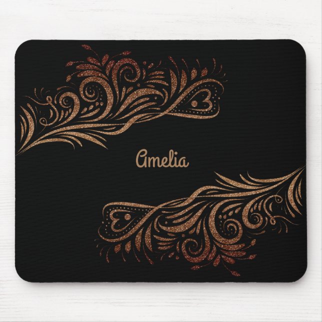 Goldener Glitzer Wirbel Doodle Elemente Romantisch Mousepad (Vorne)