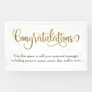 Goldener Glitzer wirbeln Gratulation auf Weiß Banner