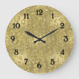Goldener glitzernder Leopardenprint Große Wanduhr