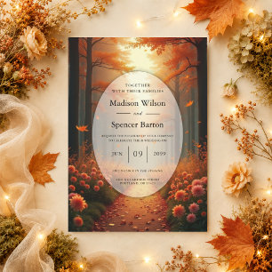 Goldener Glut Herbst Waldspaziergang Hochzeit Einladung