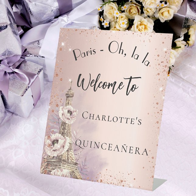 Goldener Goldgruß im Eiffelturm von Quinceanera Pa Sockelschild (Von Creator hochgeladen)