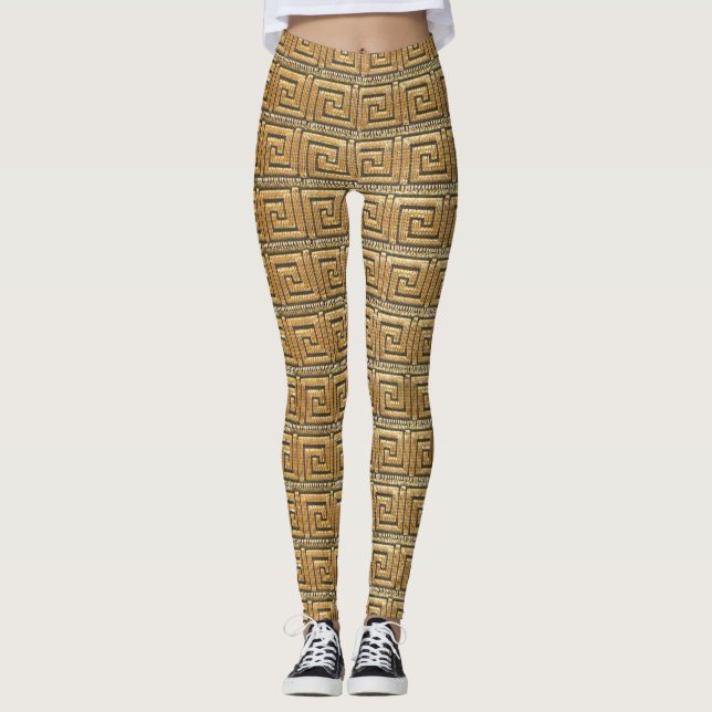 Goldener griechischer Schlüssel Leggings (Vorderseite)