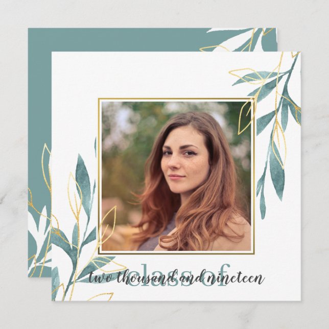 Goldener grüner Abschluss Einladung (Vorne/Hinten)