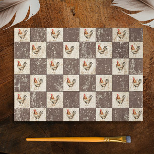 Goldener Hahn Braun Creme Farmhouse Karomuster Seidenpapier