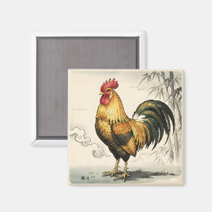 Goldener Hahn japanische Kunst Magnet