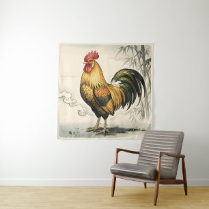 Goldener Hahn japanische Kunst Wandteppich