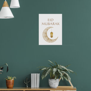 Goldener Halbmond & Laterne Eid Mubarak Islamisch Poster