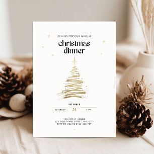 Goldener Handgezeichneter Weihnachtsbaum-Weihnacht Einladung