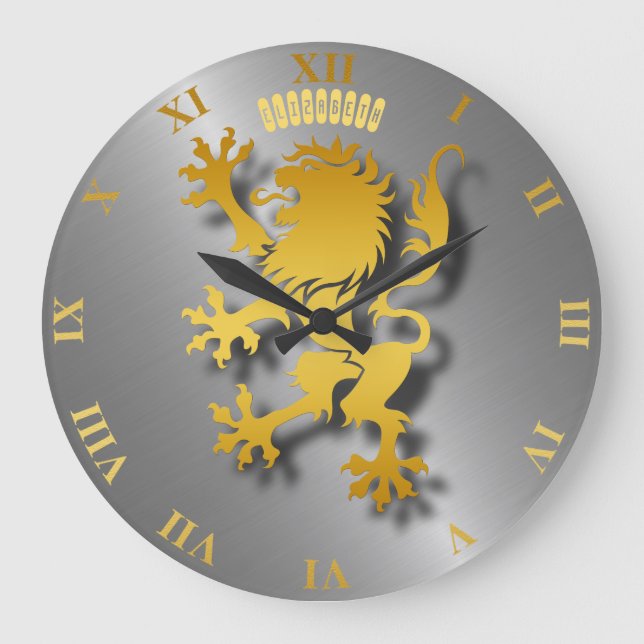 Goldener heraldischer Löwe mit Schatten-Uhr Große Wanduhr (Vorderseite)