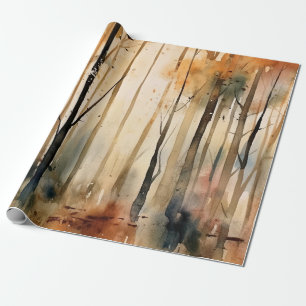 Goldener Herbst-Aquarell-Wald-Landschaftsmuster Geschenkpapier