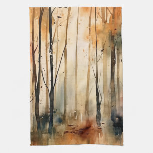Goldener Herbst-Aquarell-Wald-Landschaftsmuster Geschirrtuch