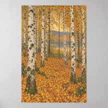 Goldener Herbst-Birkenwald – Jugendstil-Wandkunst