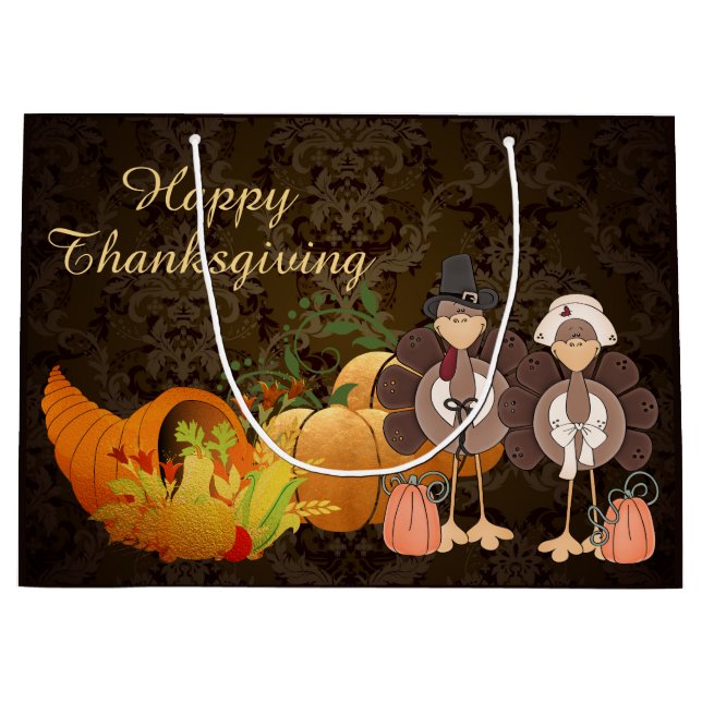 Goldener Herbst Ernte Damask glückliches Erntedank Große Geschenktüte (Vorderseite)