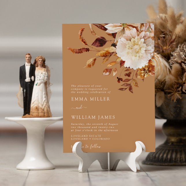 Goldener Herbst Moderne Wasserfarbe Einladung (Gold Autumn Modern Watercolor Terracotta Wedding Invitation
)