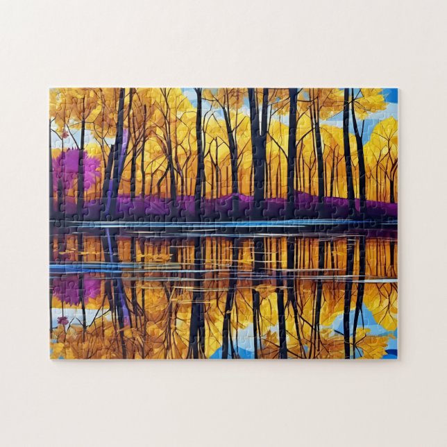 Goldener Herbstwald am See Puzzle (Horizontal)