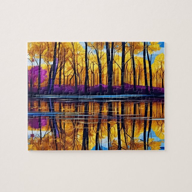 Goldener Herbstwald am Wasser Puzzle (Horizontal)