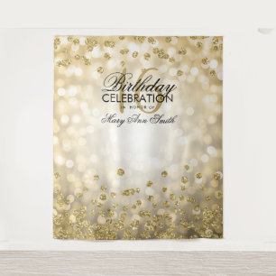 Goldener Hintergrund Sweet 16 Lichter Konfetti Wandteppich