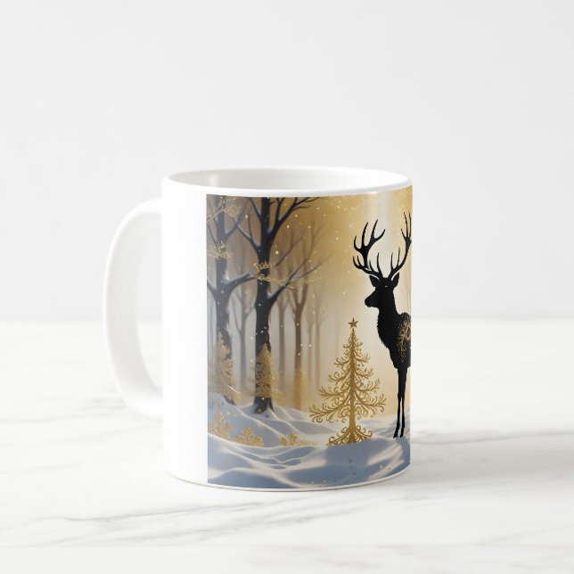Goldener Hirsch im Winterlichtwald Kaffeetasse (Vorderseite Links)