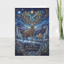 Goldener Hirsch Schottische Weihnachtskarte