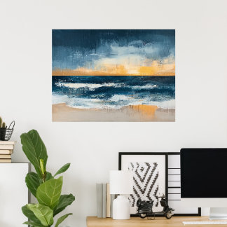 Goldener Horizont: Abstrakte, gemalte Küstenkunst Poster