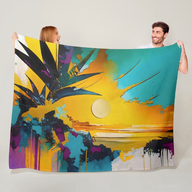 Goldener Horizont – Abstrakter tropischer Sonnenun Fleecedecke (Beispiel)