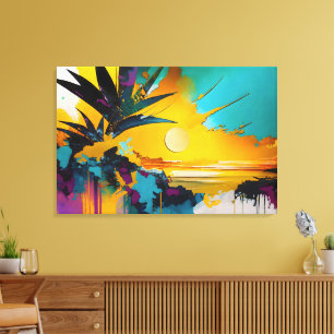 Goldener Horizont – Abstrakter tropischer Sonnenun Leinwanddruck