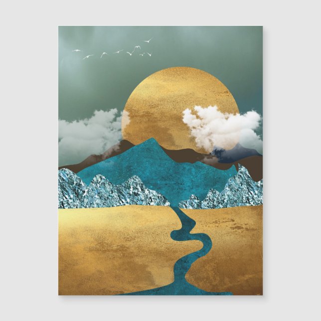 Goldener Horizont mit blauen Bergen Magnetkarte (Vorderseite)