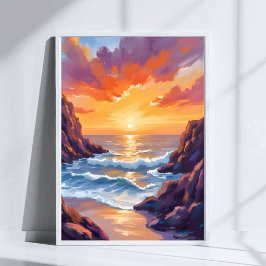 Goldener Horizont | Ozean Gelber Sonnenuntergang W Poster