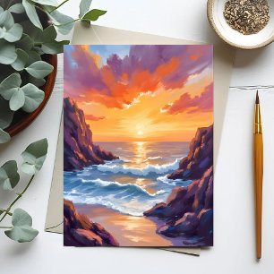 Goldener Horizont Ozean Gelber Sonnenuntergang W Postkarte