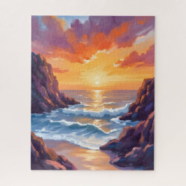 Goldener Horizont | Ozean Sonnenuntergang Aquarell Puzzle