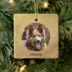 Goldener Hund Foto Weihnachtsbaumschmuck Keramikornament