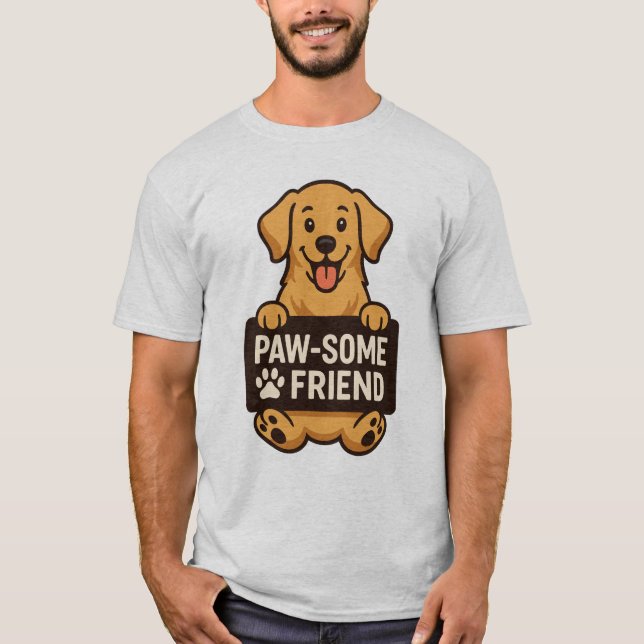 Goldener Hund mit dem Zeichen "Paw-some Friend" T-Shirt (Vorderseite)