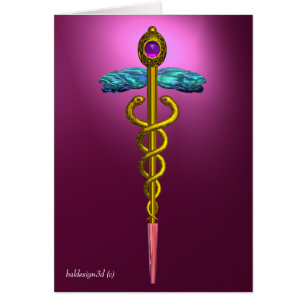 GOLDENER KADUZEUS, Medizinisches Symbol Pink Viole
